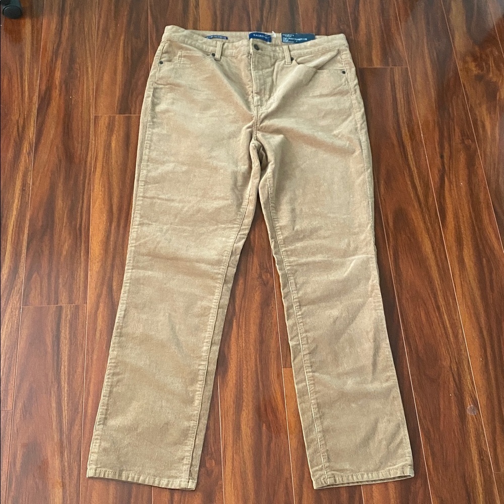 Talbots Womens S14 High Waist Velveteen Pants Brown Straight Leg Full Length J-5